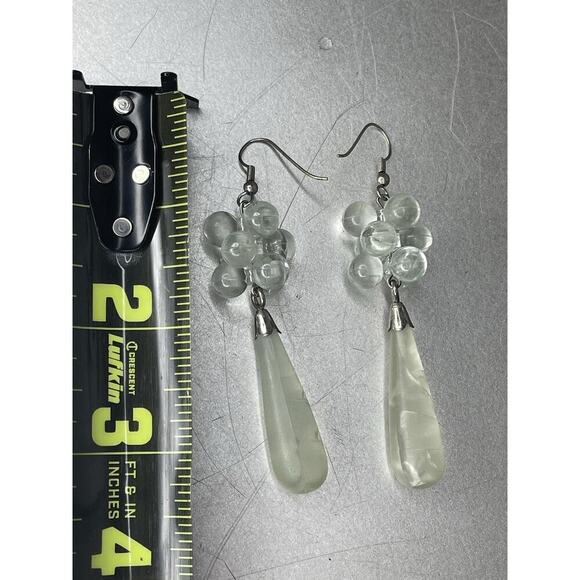 Large Acrylic Vintage Earrings Light Green Pierced Dangle Cluster Lightweight - Picture 3 of 3